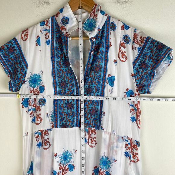 Victoria Dunn Folly Dress Size XS Rosa White Blue Blockprint Midi *no belt - Picture 11 of 12